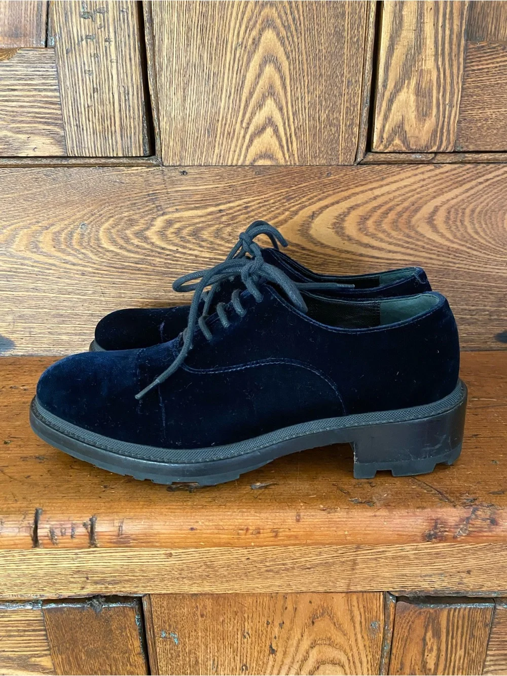 Jil Sander 35 navy blue velvet Oxford chunky sole shoes